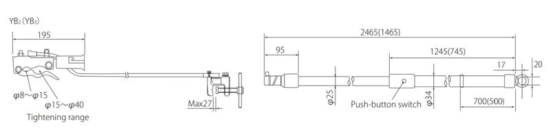 Thông số Sào thao tác loại lồng rút kiểu nút bấm –Loại YB